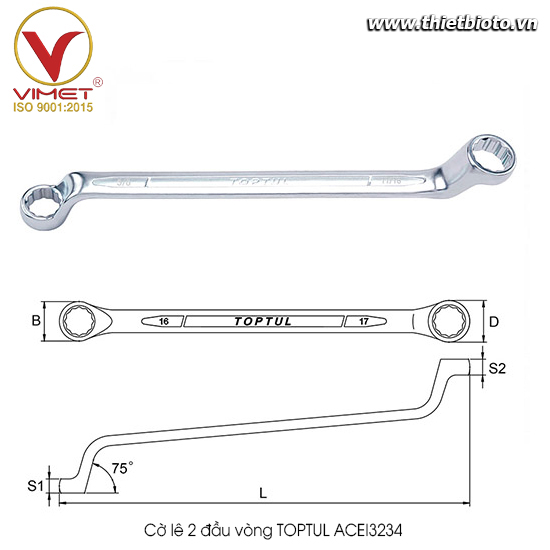 Cờ lê 2 đầu vòng TOPTUL ACEI3234