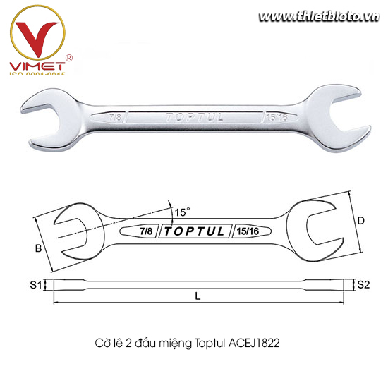 Cờ lê 2 đầu miệng Toptul ACEJ1822