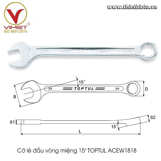 Cờ lê đầu vòng miệng TOPTUL ACEW1818
