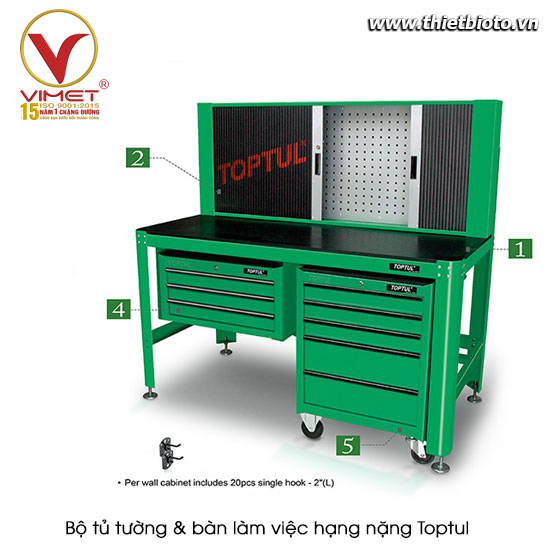Bộ tủ tường & bàn làm việc hạng nặng Toptul TAAA1607 / TAAD1602 / TBAA0304 / TCAB0501